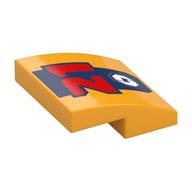 Brick Curved 2 × 2 × 2/3 with Red '21', Dark Blue Stripe, White Octagon with Lightning Bolt print Leuchtendes Hellorange