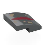 Brick Curved 2 × 2 × 2/3 with Dark Red Stripe, Dark Tan Markings print Dunkelblaugrau