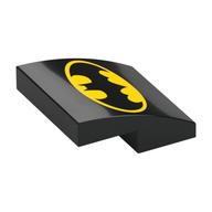 Brick Curved 2 × 2 × 2/3 with Yellow Batman Symbol print Black