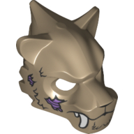 Mask Tiger with Fur, White Fangs, Copper Chain and Purple Sinew Patches Print Dark Tan