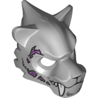 Mask Tiger with White Fangs, Fur, Purple Sinew Patches and Stitches Print Hellblaugrau