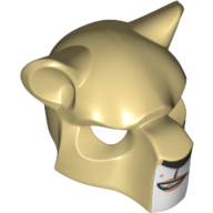 Mask Feline with Black Nose, Beauty Mark and Crooked Smile Print Beige