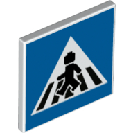 Road Sign Clip-on 2 × 2 Square [Thick Open O Clip] with Pedestrian Crossing on Blue Background Print White
