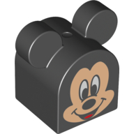 Duplo Brick 2 × 2 × 2 Curved Top with Round Ears with Mickey Mouse Print Black