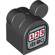 Duplo Brick 2 × 2 × 2 Curved Top with Round Ears with Gas / Fuel Pump Print Black