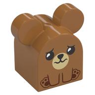 Duplo Brick 2 × 2 × 2 Curved Top with Round Ears, Sad Bear Print Mittelnougat