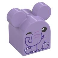 Duplo Brick 2 × 2 × 2 Curved Top with Round Ears, Elephant Print Lavender