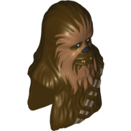 Minifig Head Special, Wookiee with Dark Tan Face Fur and Teeth Print (Chewbacca) Dark Brown
