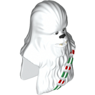 Minifig Head Special, Wookiee with Black Eyes and Nose and Red and Green Strap Print (Chewbacca) White
