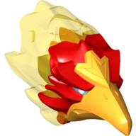 Large Figure Head Bird, Phoenix with Red Face and Gold Beak Pattern Trans-Yellow