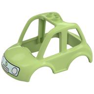Duplo Car Body High Cab 2 Top Studs with Aqua Front with White Headlights and License Plate Print Gelbgrün