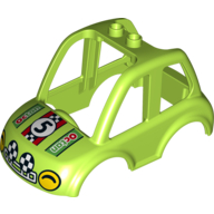 Duplo Car Body High Cab 2 Top Studs with Yellow Headlights, '5' and 'Octan' Print Lime
