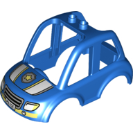 Duplo Car Body High Cab 2 Top Studs with Yellow and Silver Police Badge on Hood, Headlights, and Grille Print Blau