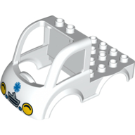 Duplo Car Body Truck 4 × 4 Flatbed with 2 Top Studs, Grille and Headlights, EMT Star of Life Print Weiß
