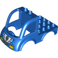 Duplo Car Body Truck 4 × 4 Flatbed with 2 Top Studs, Grille and Headlights, Police Badge and Blue and White Checked Print Blue