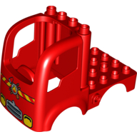 Duplo Car Body Truck 4 × 4 Flatbed with 4 Top Studs - Headlights and Fire Logo Print Rot