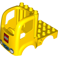Duplo Car Body Truck 4 × 4 Flatbed with 4 Top Studs - Headlights and LEGO Logo Print Gelb