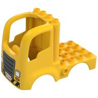 Duplo Car Body Truck 4 × 4 Flatbed with 4 Top Studs - Grille and Headlights and Hazard Stripes Print Gelb