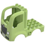Duplo Car Body Truck 4 × 4 Flatbed with 4 Top Studs - Headlights and Light Bluish grey Fender, Grill Print Yellowish Green