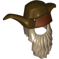 Hair and Hat, Bushy with Beard Long with White at Temples and Hat with 3 Flaps Print (Radagast) Dark Tan