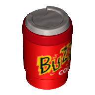 Equipment Cup with Take Out Lid and Flat Silver Lid and 'BUZZ COLA' Print Rot