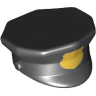 Hat, Police with Gold Badge Print Schwarz