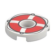 Tile Round 2 × 2 with Hole with Red Life Preserver Print White