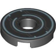 Tile Round 2 × 2 with Hole with Blue Circles, Dark Bluish Gray Circuity print Black