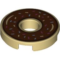 Tile Round 2 × 2 with Hole and Donut with Brown Icing Print Beige