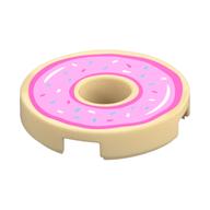 Tile Round 2 × 2 with Hole and Donut with Pink Icing Print Beige