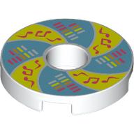 Tile Round 2 × 2 with Hole with Bright Light Yellow/Medium Azure Swirl, Coral Music Notes, Sound Bars print Weiß