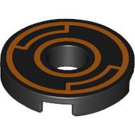 Tile Round 2 × 2 with Hole with Orange Circles print Black