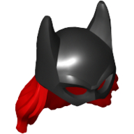 Hair and Mask, Batgirl Cowl, with Red Hair Print Black