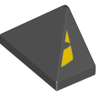 Brick Sloped 45° 2 × 1 Triple with Inside Stud Holder and Triangular Yellow Eyes Print Black