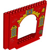 Panel 4 × 16 × 10 with Fire Station, Yellow Bell, Bricks, Window Print Red