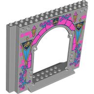 Panel 4 × 16 × 10 with Dark Pink Arch, Flowers, Banners with Lions Print Hellblaugrau