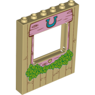 Panel 1 × 6 × 6 with Window with Pink Wood Frame, Horseshoe, Heart and Leaves Print Tan