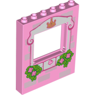 Panel 1 × 6 × 6 with Window with Light Pink Frame, Bricks, Crown, Butterfly, Roses and Leaves Print Bright Pink