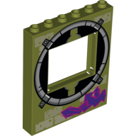 Panel 1 × 6 × 6 with Window with Round Sewer Opening Outline Print Olive Green
