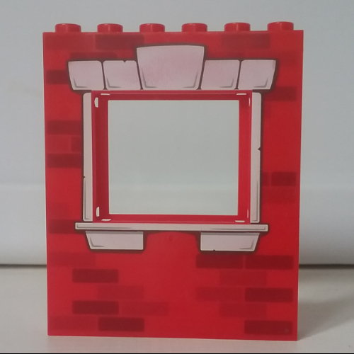 Panel 1 × 6 × 6 with Window with Bricks and White Window Frame Print Red