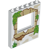 Panel 1 × 6 × 6 with Window with Tan Bricks, Grass and Leaves Print Weiß