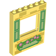 Panel 1 × 6 × 6 with Window with Yellowish Green Shutters and Flower Box Print Leuchtendes Hellgelb