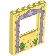 Panel 1 × 6 × 6 with Window - Pink Arch with Seashell at Top Center - Bubbles and Sea Grass print Leuchtendes Hellgelb