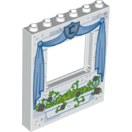 Panel 1 × 6 × 6 with Window with Flowers and Blue Curtains Print Weiß