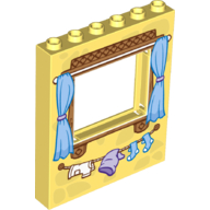 Panel 1 × 6 × 6 with Window with Curtains and Clothes Line with Laundry Print Leuchtendes Hellgelb