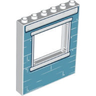 Panel 1 × 6 × 6 with Window with Medium Blue Bricks, White Windowpane print White