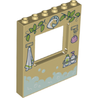 Panel 1 × 6 × 6 with Window with Plants, Towel, Soaps, Bubbles print Beige