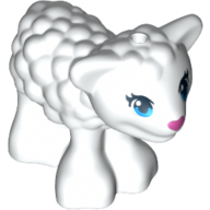 Animal, Sheep / Lamb with Dark Azure Eyes, Dark Pink Nose and Eyelashes Print Weiß