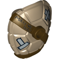 Minifig Neckwear Turtle Shell with Stud with Dark Brown Horizontal and Diagonal Belt with Words 'Mikey was Here!' and Silver Patches Print Dark Tan