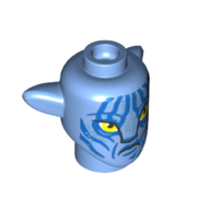 Minifig Head Special Alien Na'vi with Yellow Eyes, Blue Markings, Angry print Medium Blue